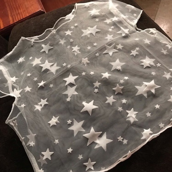White Mesh| See Through Star Design Crop Top - Picture 3 of 3
